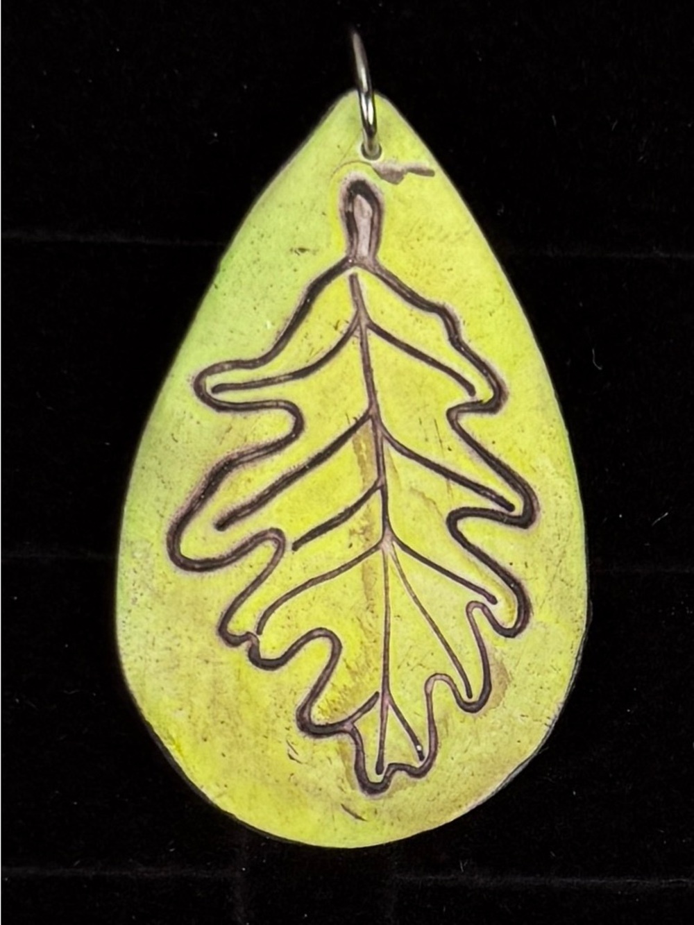 Bohemian chic etched leaf pendant + free cord necklace